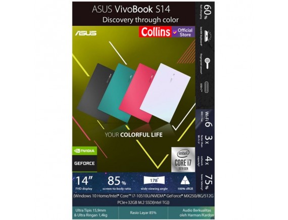 Asus VivoBook S433FL-EB701T, Ci7-10510U/8GB/512GB/ MX250 2GB Win10