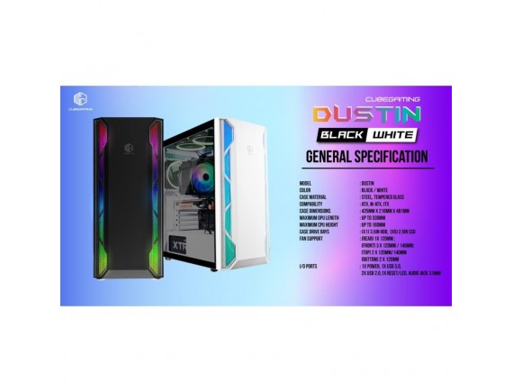 Cube Gaming Dustin White - Tempered Glass ATX Gaming Case