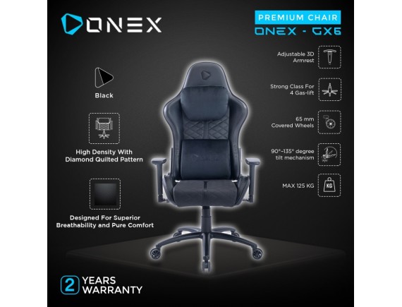 ONEX GX6 Gaming Chair Premium Quality - BLACK