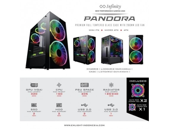 Infinity PANDORA - ATX 2-Side Tempered Glass Case Include 3x ARGB FAN