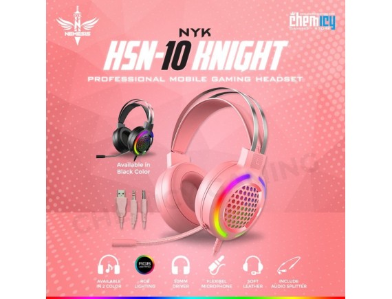 NYK HS-N10 Knight RGB Gaming Headset - Merah Muda
