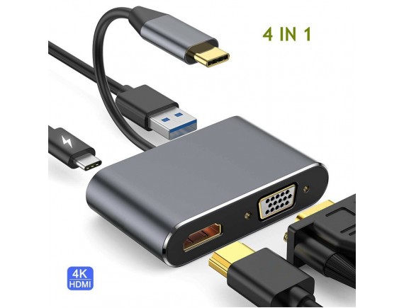 4 IN 1 USB C Type-C To HDMI 4K VGA USB3.0 Audio Video Adapter PD Fast