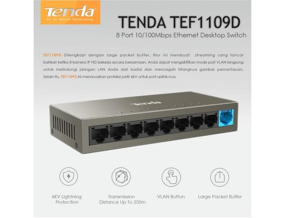 Tenda TEF1109D Switch Hub 10 100Mbps 8 Port